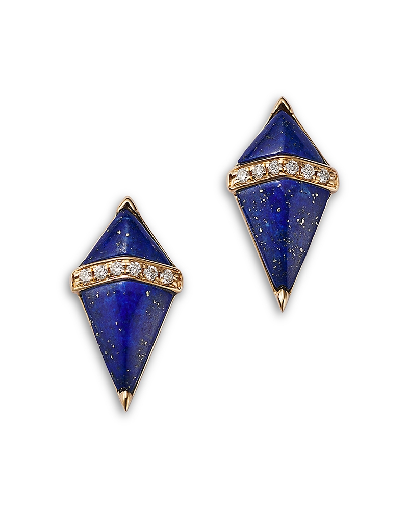 Bloomingdale's Fine Collection Lapis & Diamond Geometric Stud Earrings In 14k Yellow Gold In Blue