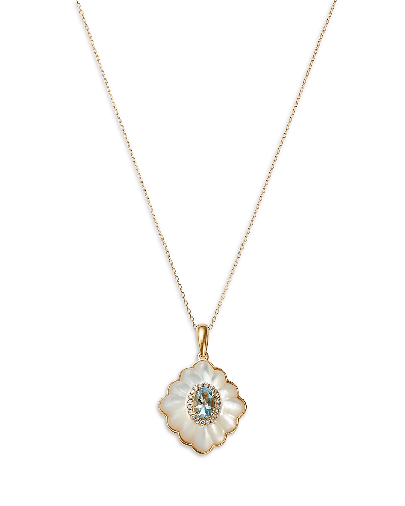 Bloomingdale's Fine Collection Aquamarine, Mother of Pearl & Diamond Pendant Necklace