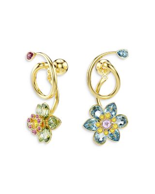 Idyllia Crystal Flower Asymmetrical Drop Earrings