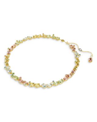 Gema Mixed Cut Multicolor Crystal Tennis Necklace, 14.875-17.75&amp;quot;
