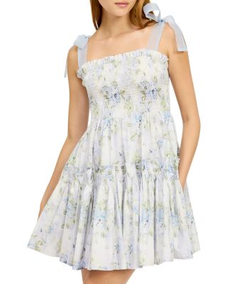 En Saison - Smocked Contrast Organza Tie Mini Dress