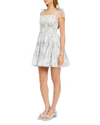 Smocked Contrast Organza Tie Mini Dress