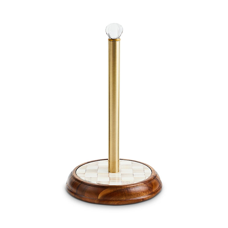 Mackenzie-childs Mocha Check Wood Paper Towel Holder In Mocha Check