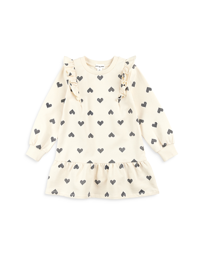 Shop Miles The Label Girls' Heart Print Knit Dress - Little Kid In Beige