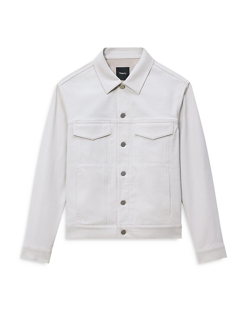 Theory River Cotton Blend Twill Trucker Jacket In Fog