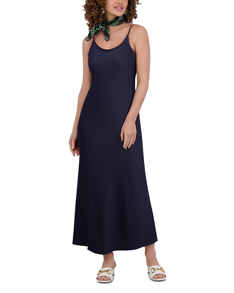 Point Satin Slip Dress In Dusk Navy