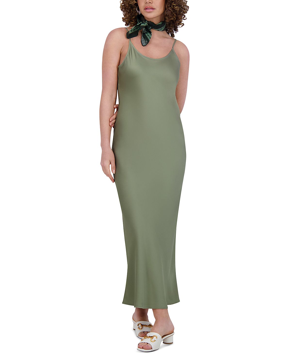 Point Satin Straight Slip Dress