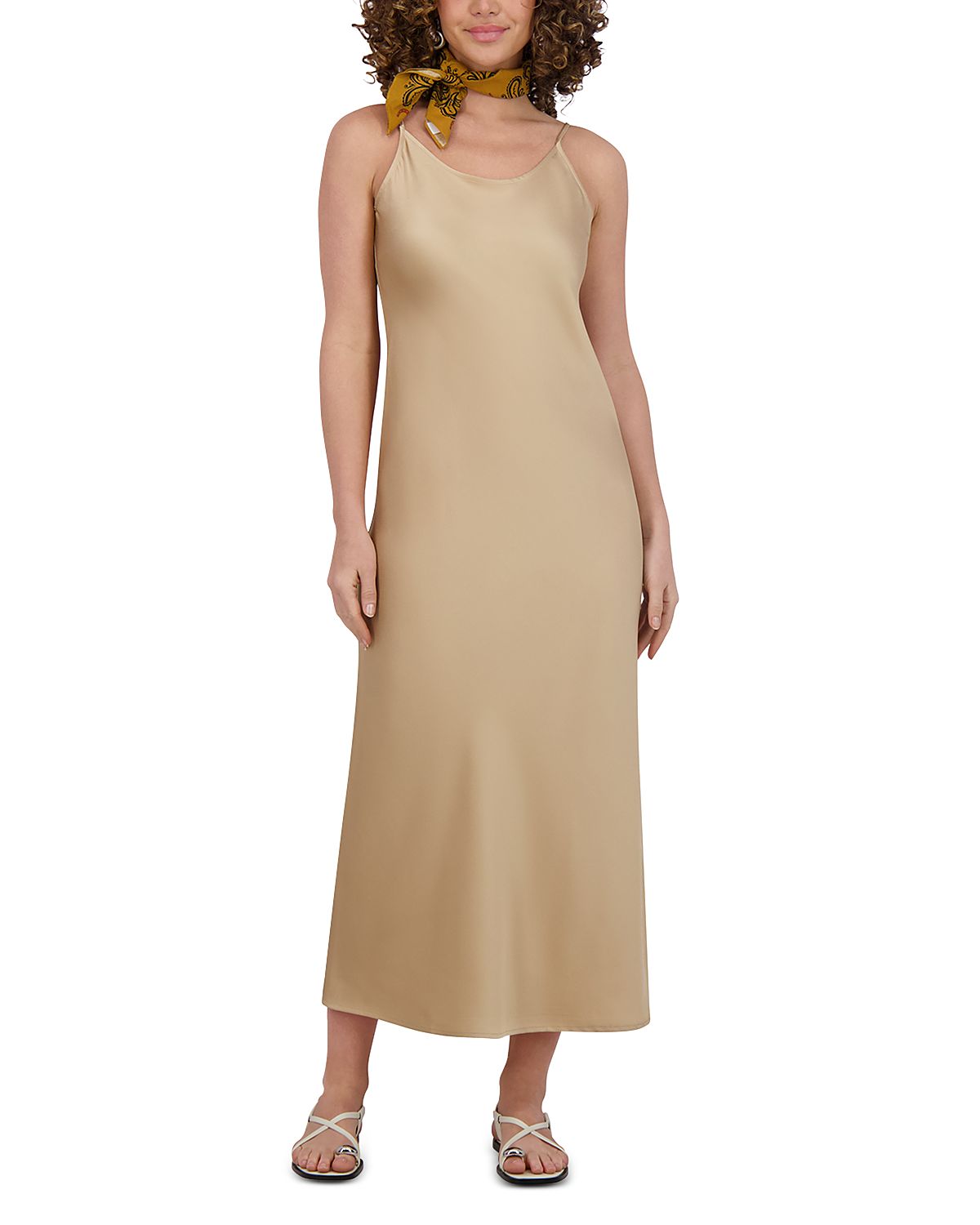 Point Satin Straight Slip Dress