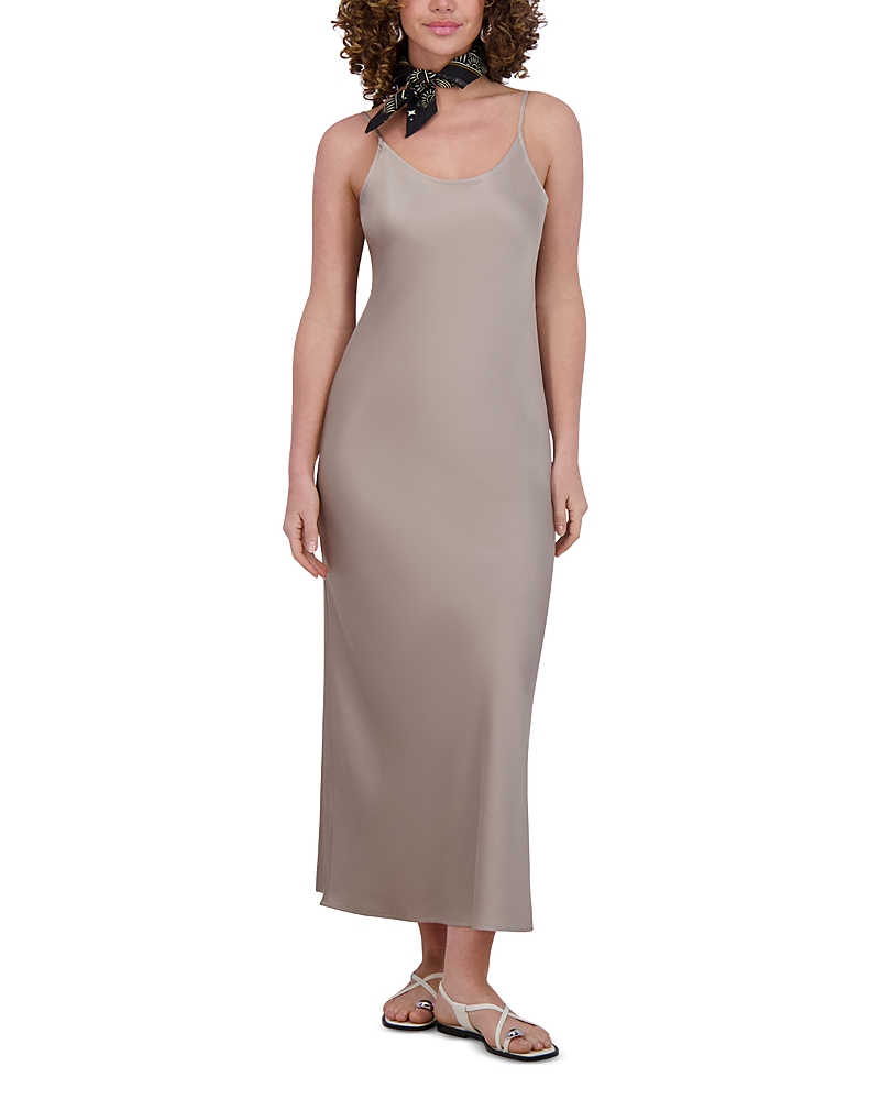 Point Satin Straight Slip Dress In Stone