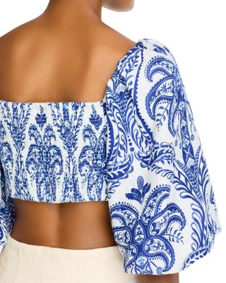 Linen Balloon Sleeve Cropped Top