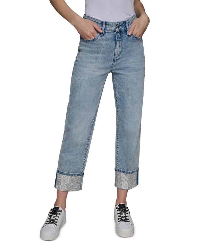 Rhinestone Cuff Jeans Ice Blue