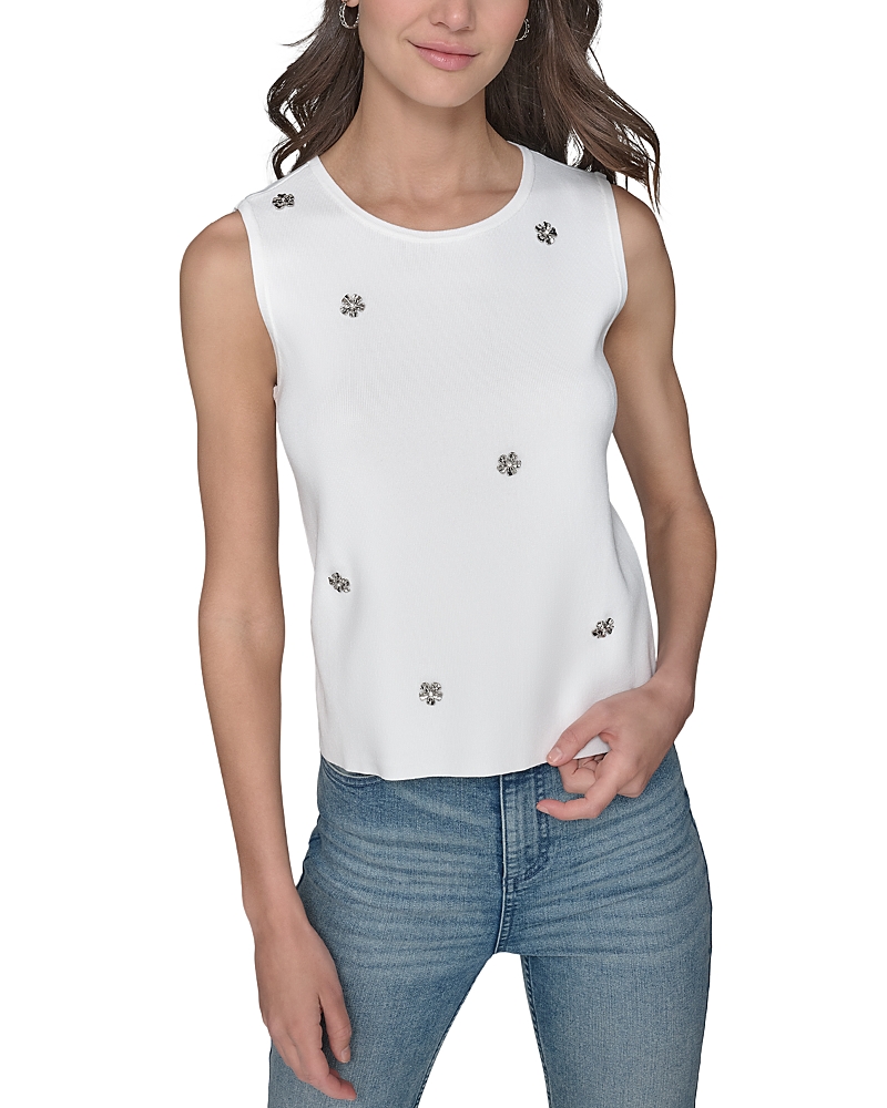 Karl Lagerfeld Floral Knit Top In Soft White