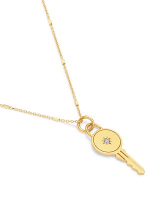 14K Yellow Gold Medallions Diamond Accent Key Pendant Necklace, 18"