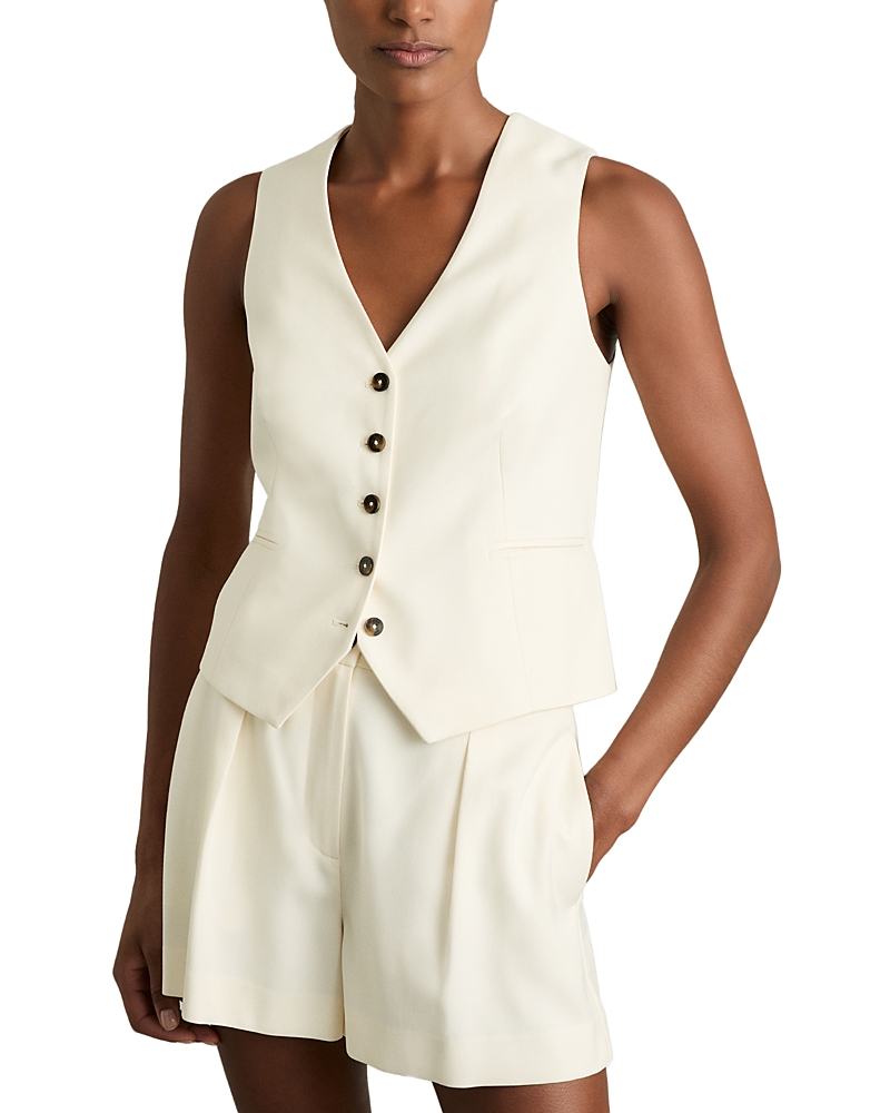Reiss White Lori Viscose Linen Single Breasted Suit Waistcoat In Cream