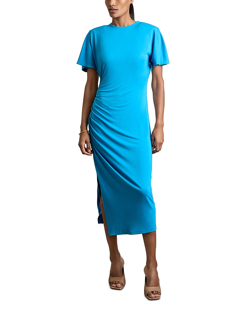 Reiss Womens Tulia Side-ruched Jersey Midi Dress Bright Blue In Bright Blue