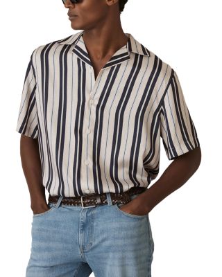 REISS - Amos Wide Stripe Print Cuban Shirt