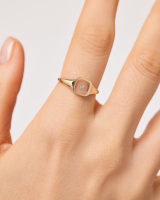  Solid Yellow Gold Floating Lab-Grown Diamond Signet Ring