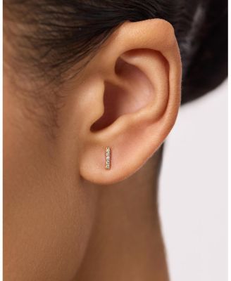  Gold Pave Lab-Grown Diamond Bar Stud Earrings