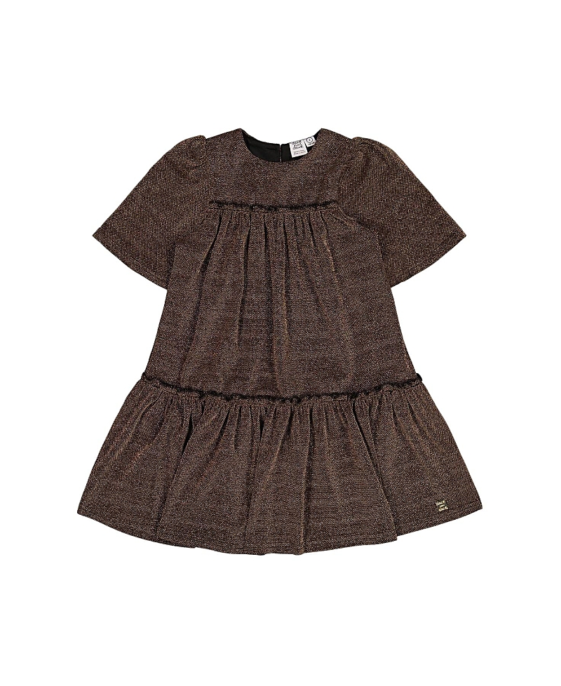 Deux par Deux Girls' Short Sleeve Metallic Dress with Frills - Little Kid