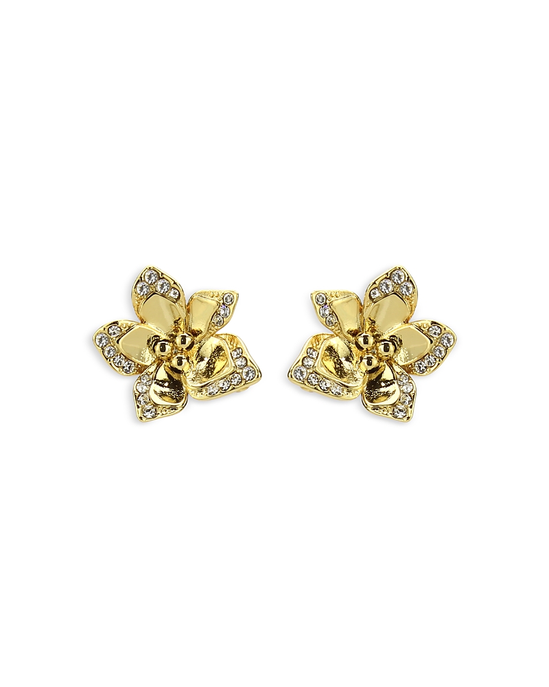 Shop Aqua Pave Flower Stud Earrings - Exclusive In Gold