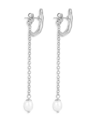 Linear Lux Silver Plated Freshwater Pearl Drop Earrings, 2.9"L