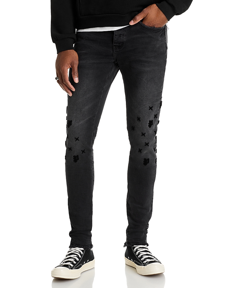 Purple Brand Tuffetage Monogram 3d Distressed Skinny Jeans In Black