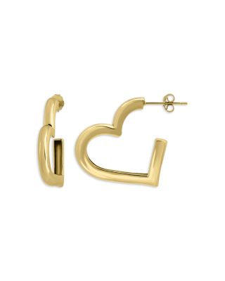 Gold Plate Open Heart Half Hoop Earrings - Exclusive