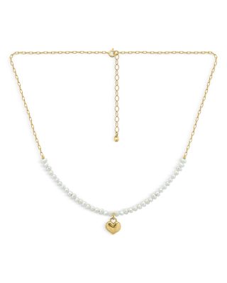 Gold Plate Cultured Freshwater Pearl Heart Drop Charm Necklace, 16" - Exclusive