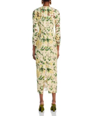 Long Sleeve Printed Garden Rose Guipure Dress