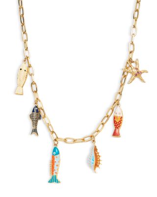 Mixed Fish Charm Necklace in Gold Tone, 20" - Exclusive