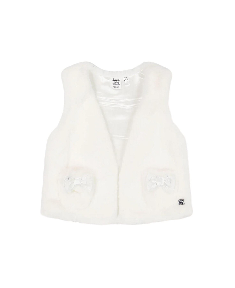 Deux Par Deux Little Girl's Faux Fur Vest Off White In Off White