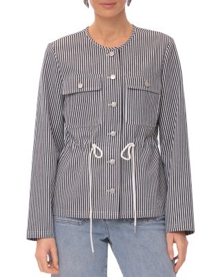 Collarless Striped Jacket