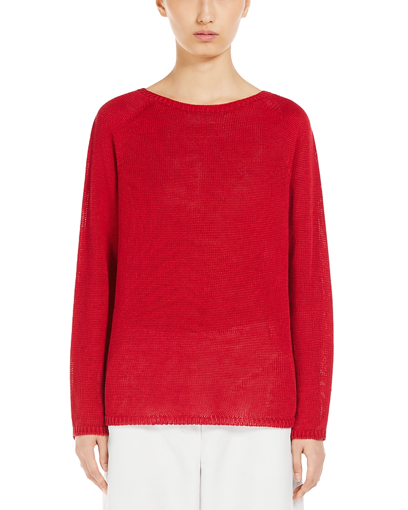 Shop Max Mara Giolino Flax Linen Crewneck Sweater In Red