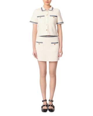 Cropped Contrasting Trim Collared Cardigan & Short Skirt