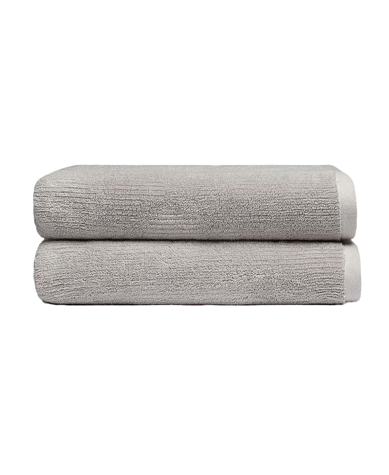 Cozy Earth Ribbed Terry Bath Towels, Set Of 2 In Light Grey