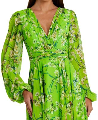  Puff Sleeve Floral Chiffon Gown