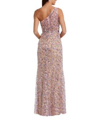  Floral Embellished One Shoulder Gown