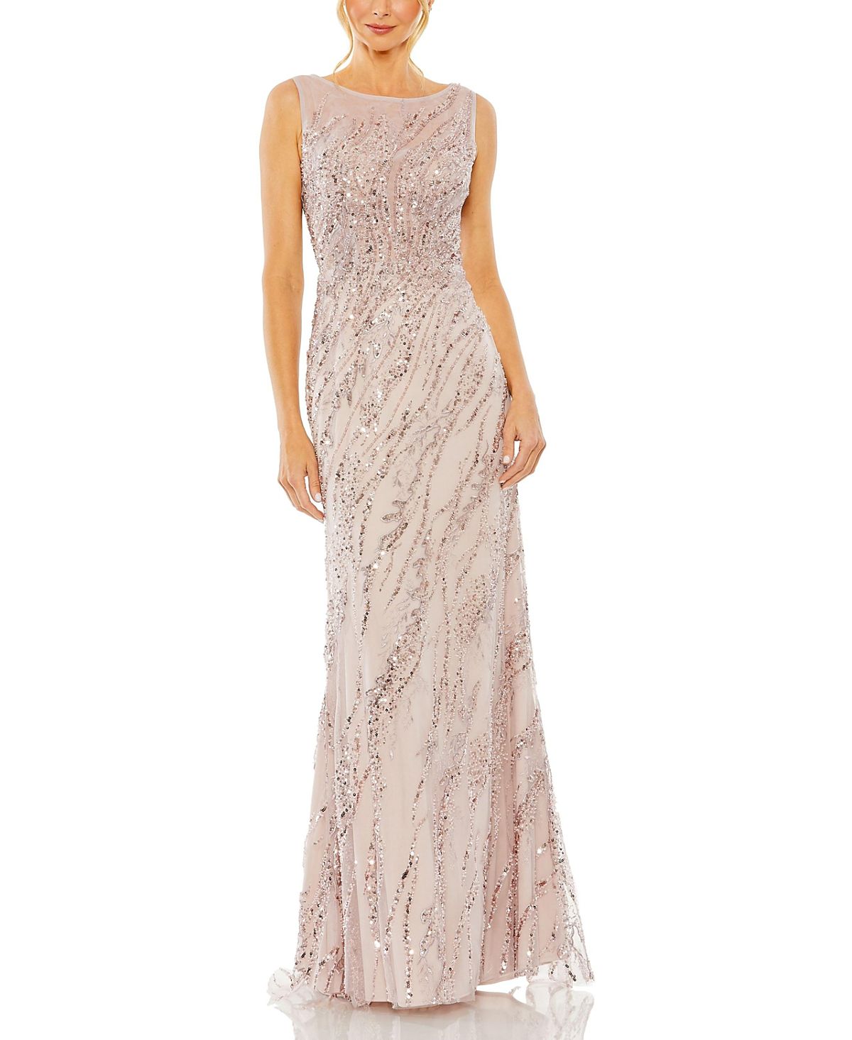 Mac Duggal Sleeveless High Neck Sequin Beaded Gown