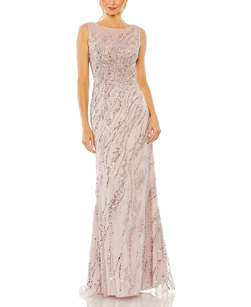 Mac Duggal Sleeveless High Neck Sequin Beaded Gown