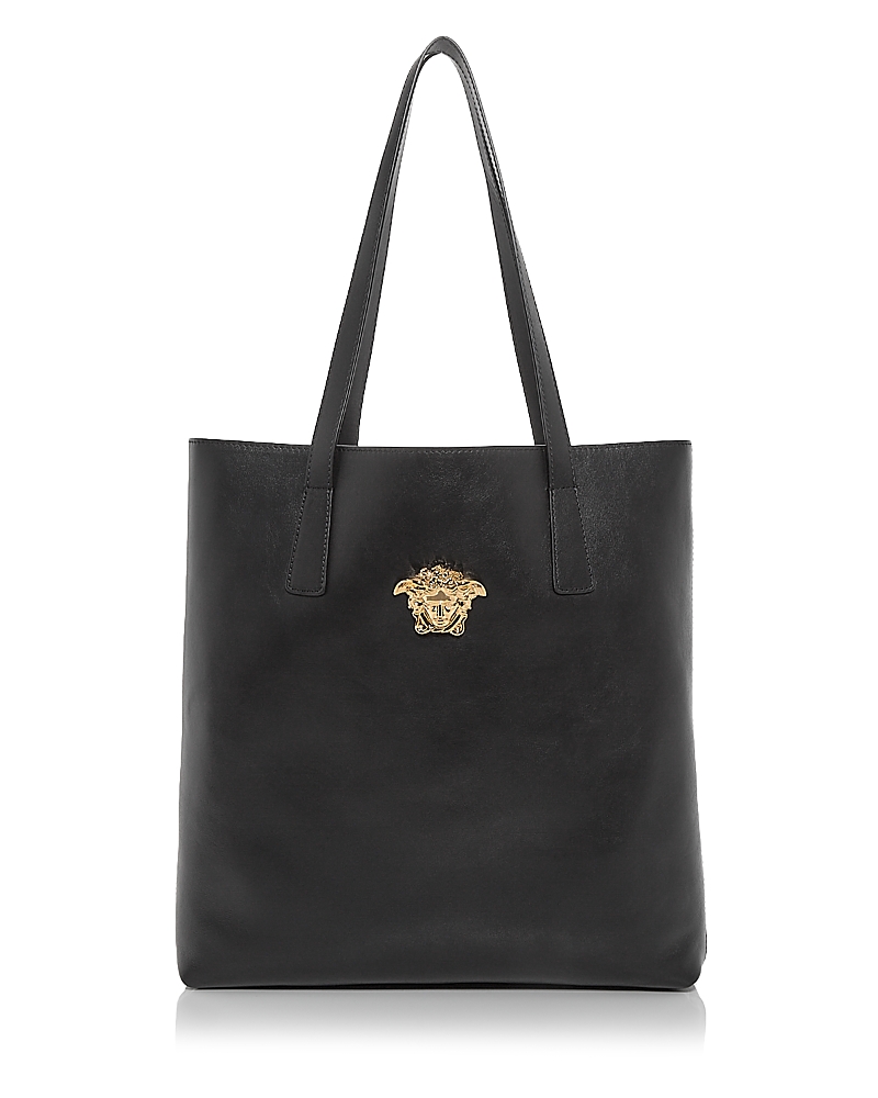 Versace La Medusa North-south Leather Tote Bag In Black