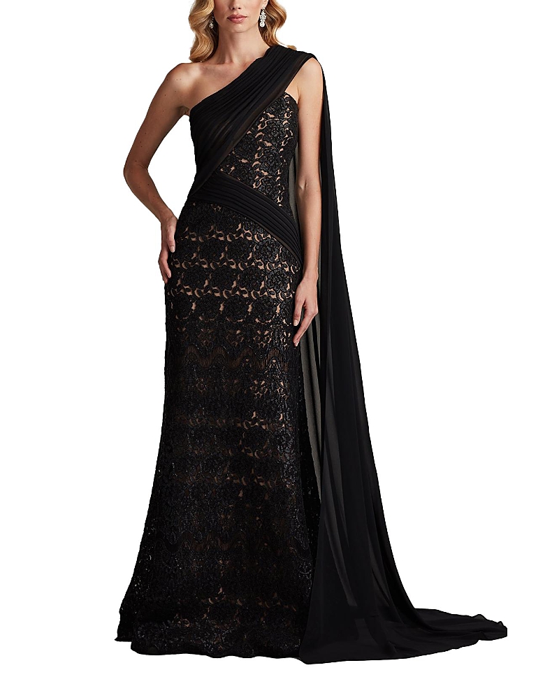 Tadashi Shoji Paillette And Cord Embroidered Tulle Gown In Black/nude