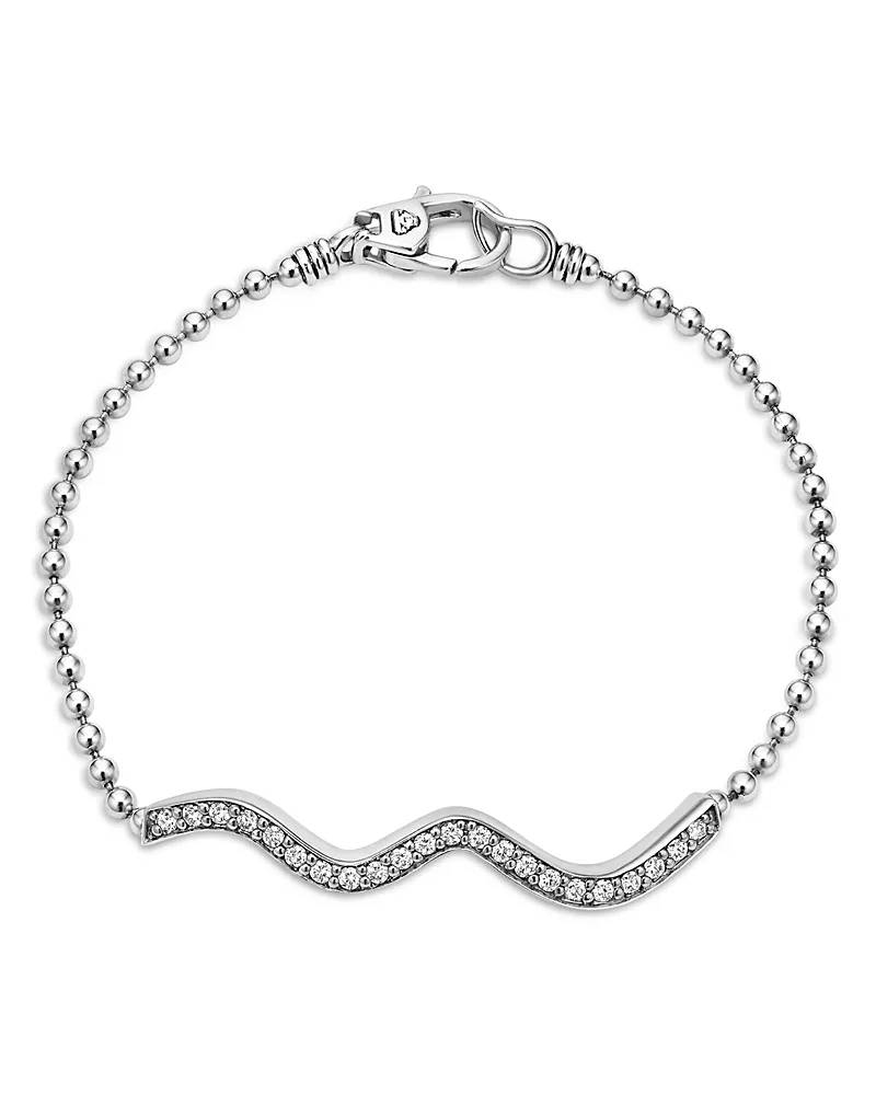 Lagos Sterling Silver Caviar Spark Diamond Wavy Bead Link Bracelet