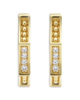 18K Yellow Gold Caviar Gold Diamond Hexagon Huggie Hoop Earrings