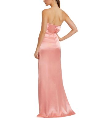 Strapless Satin Gown with 3D Flower