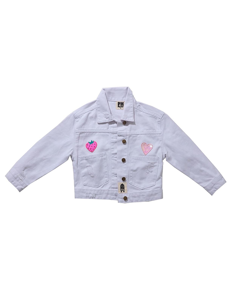 Petite Hailey Girls' Patched Denim Jacket- Little Kid, Big Kid In White