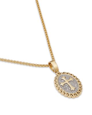 Men's Diamond Cross Medallion Pendant Necklace in 14K Gold, 0.25 tcw 