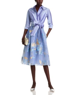 Textured Taffeta Floral Jacquard Shirt Dress