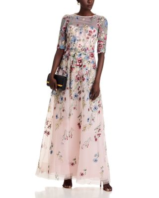 Floral Embroidered Tulle Gown 