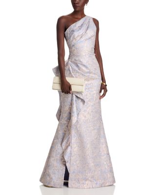 One Shoulder Side Ruched Metallic Gown