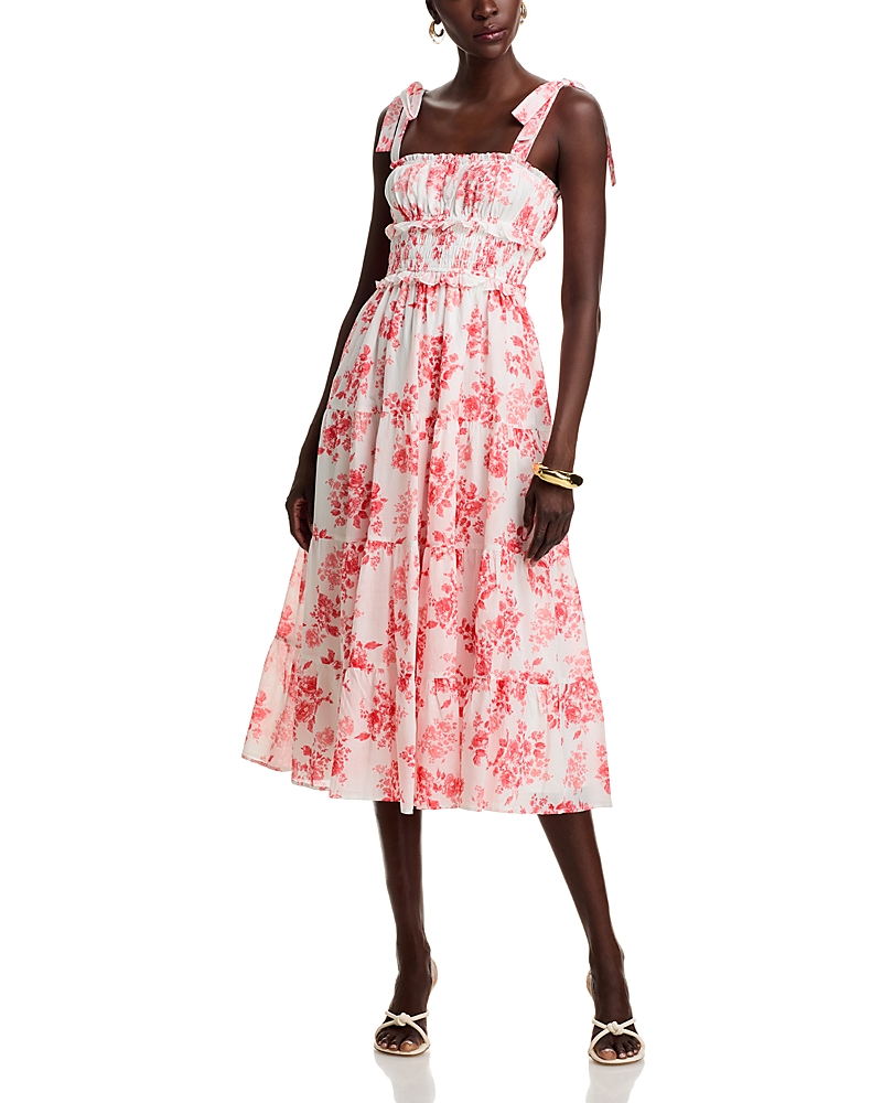 AQUA FLORAL TIE STRAP MIDI DRESS - EXCLUSIVE